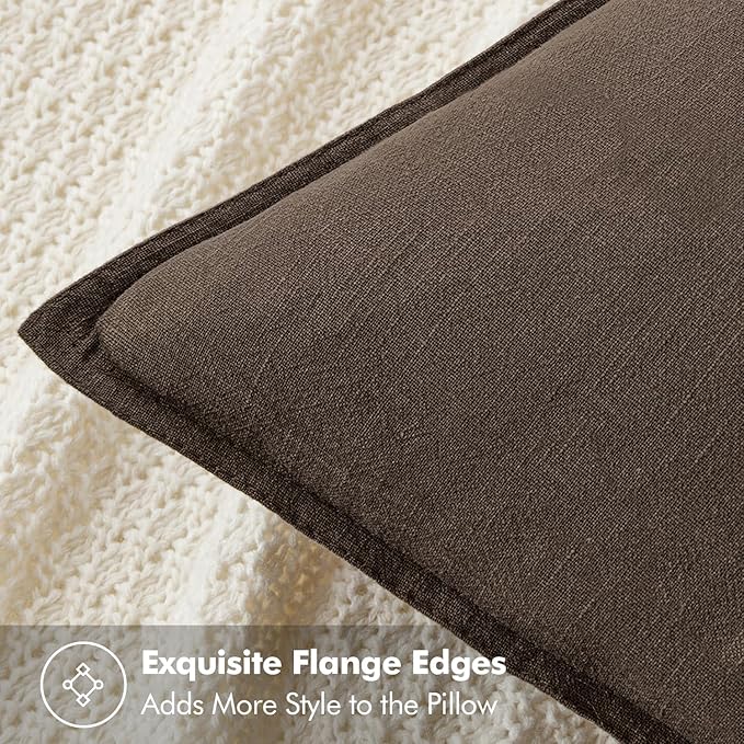 MIULEE Decorative Linen Pillow Covers 20x20 Inch Dark Coffee Chocolate Boho Farmhouse Neutral Winter Couch Throw Pillows for Bed Pack of 2 Accent Modern Pillowcase Sofa Livingroom Home Decor