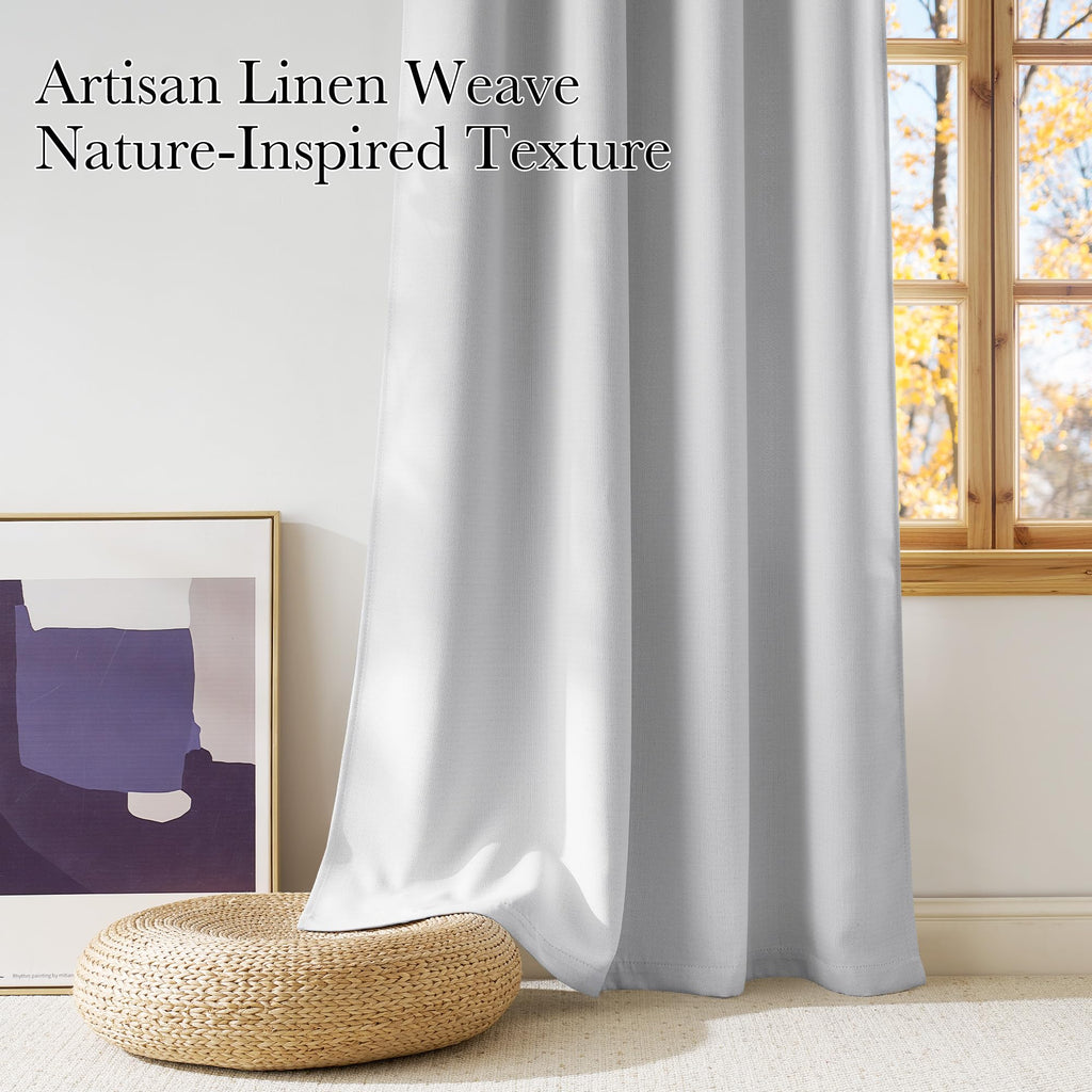 NICETOWN Greyish White Faux Linen Room Darkening Rod Pocket Curtains 63 inch Length, W42 x L63, Light Blocking Thermal Insulated Noise Reducing Drapes for Bedroom Living Room Farmhouse Decor, 2 Panels