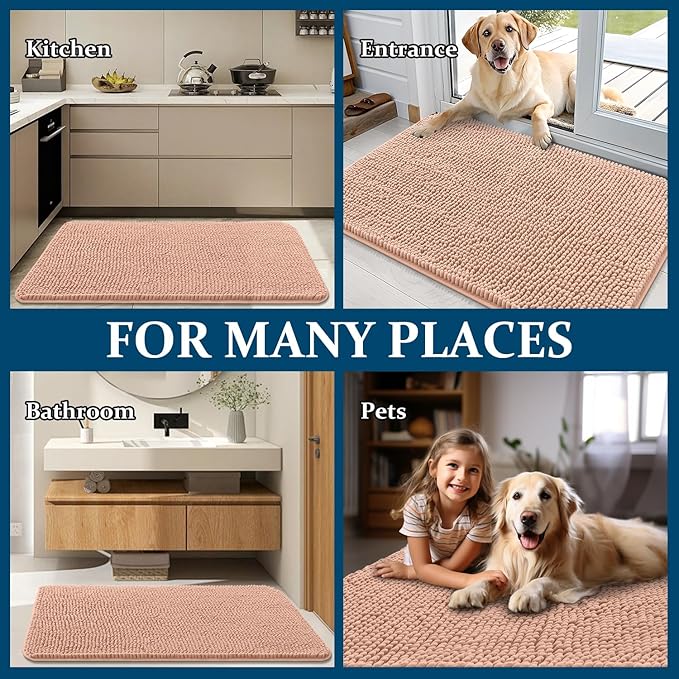 OLANLY Dog Door Mat for Muddy Paws 70x32, Super Absorbent Chenille Mud Mat