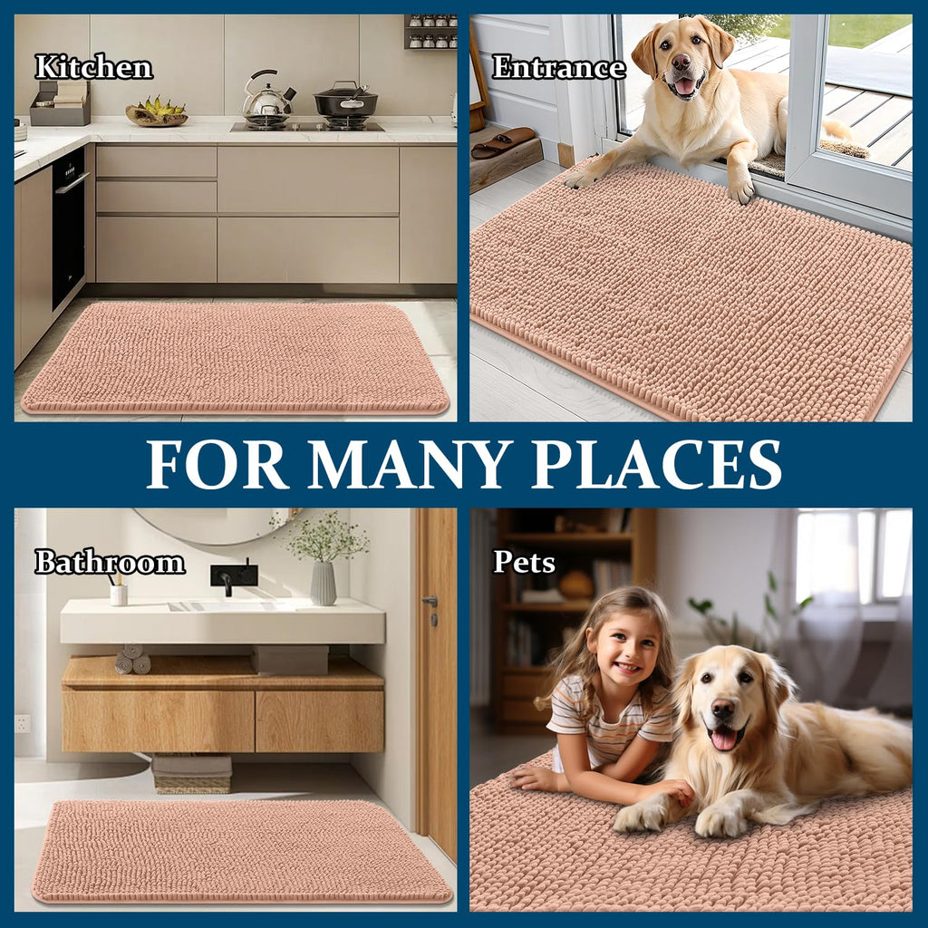 OLANLY Dog Door Mat for Muddy Paws 54x24, Super Absorbent Chenille Mud Mat