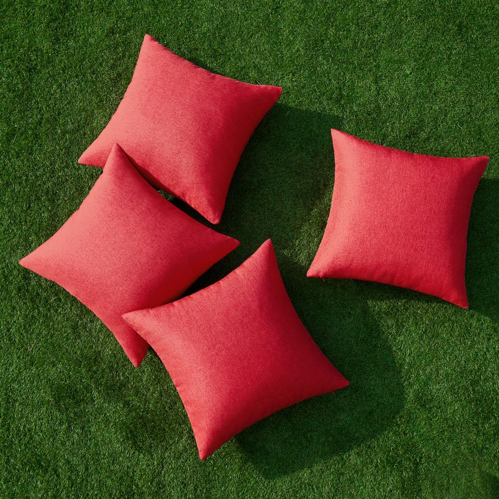 MIULEE Pack of 4 Decorative Outdoor Throw Pillow Covers Linen Waterproof Pillow Covers Summer Farmhouse Cushion Cases for Patio Garden Tent Balcony Couch Sofa 18x18 Inch Red