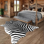 AROGAN Premium Faux Zebra Hide Rug 4.6 x 5.2 Feet, Sturdy and Large Size Bear Print Rugs, Suitable for Bedroom Living Room Western Decor, Faux Fur Animal Carpet, Black and White