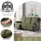 TAOCOCO 100% Waterproof Recliner Sofa Cover, Non Slip Split Couch Covers for Reclining Couches with Straps, Washable Reclining Sofa Cover Furniture Protector for Kids Pets(3 Seater, Green)