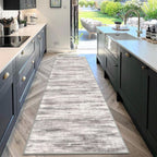 KOZYFLY 3x10 Ft Rug Modern Ombre Runner Rug for Hallway, Washable Kitchen Rugs Non-Slip Soft Striped Entryway Rug, Print Grey/Light Beige/Brown Abstract Carpet for Laundry Nursery