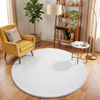 Amearea White Round Area Rugs 4ft Washable Circle Rugs for Bedroom Living Room, Fluffy Indoor Thickened Memory Foam Rug, Non Slip Minimalist Circular Carpet for Kids Boys Girls Dorm Nursery Room Decor