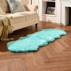 Turquoise Blue Faux Sheepskin Runner Rugs 2x6 ft, Fluffy Fur Couch Covers