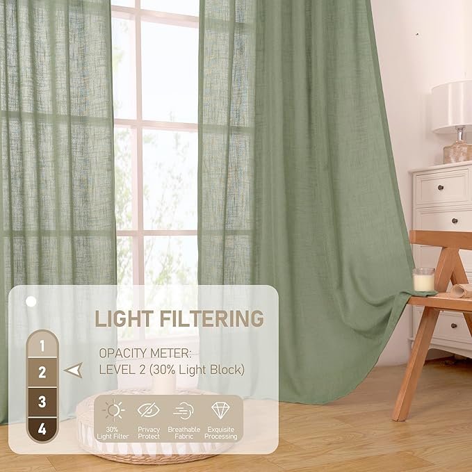 LAMIT Short Linen Window Curtains 30 Inches Long 2 Panels 34 x 30 Inch
