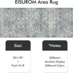 Washable 3x8 Runner Rug - Non-Slip Vintage Runner Rug for Entryway Low-Pile Medallion Long Rugs for Hallway Waterproof Traditional Runner Rug Indoor Thin Rug for Kitchen (Muted Blue)