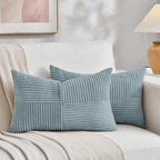 Fancy Homi 2 Packs Teal Lumbar Decorative Throw Pillow Covers 14x24 Inch for Living Room Couch Bed Sofa, Rustic Farmhouse Boho Home Decor, Soft Striped Corduroy Rectangle Accent Cushion Case 35x60 cm