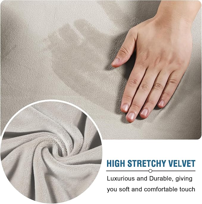 H.VERSAILTEX Real Velvet Plush 3 Piece Stretch Sofa Covers Couch Covers for 2 Cushion Couch Sofa Slipcovers Width Up to 90 Inch Thick Soft Stay in Place (Large Sofa, Oatmeal)
