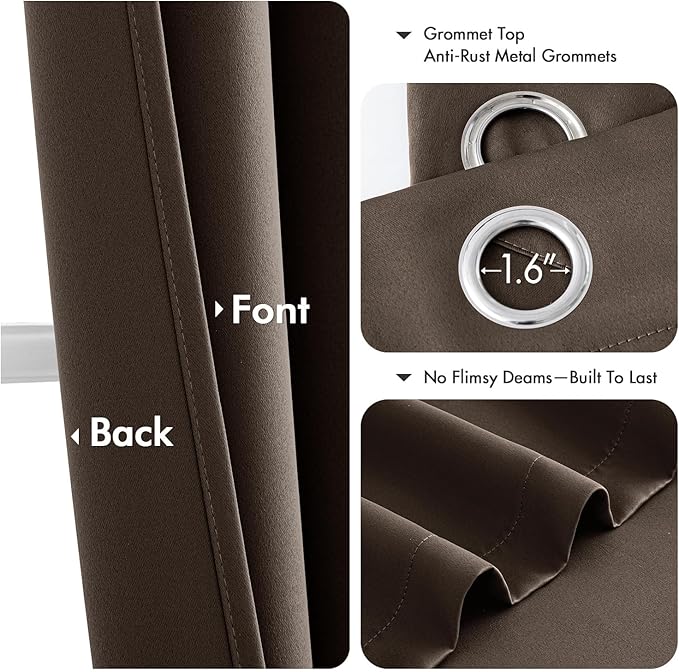 MIULEE Chocolate Brown Blackout Curtains - Bedroom Window Treatment Curtains Thermal Insulated Room Darkening Drapes for Living Room Kitchen Grommet Drapery, 40 x 54 Inches Long, 2 Panels