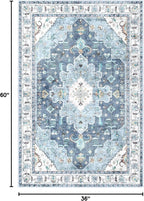 SERISSA Area Rug 3x5 Boho Blue Rugs for Bedroom, Washable Kitchen Rugs Non-Slip, Ultra Soft Print Distressed Vintage Entry Rug Low-Pile Throw Rug Carpet for Bedroom Nursery Living Room Dorm Decor