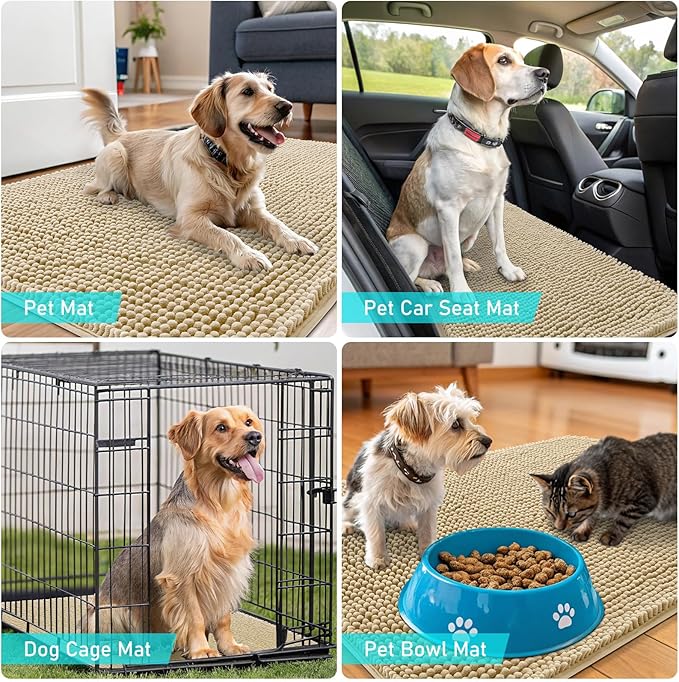 OLANLY Dog Door Mat for Muddy Paws 24x16, Super Absorbent Chenille Mud Mat