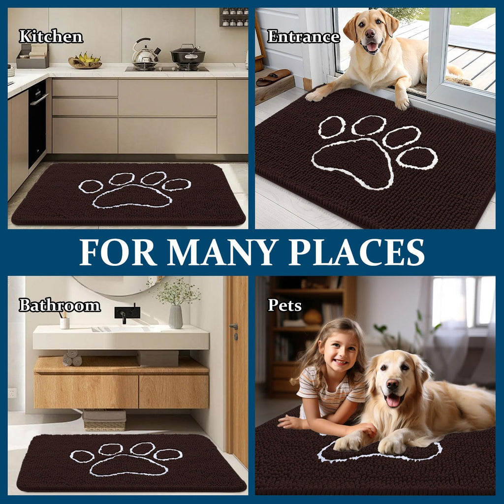 OLANLY Dog Door Mat for Muddy Paws 59x35, Paw Print Design Chenille Mud Mat