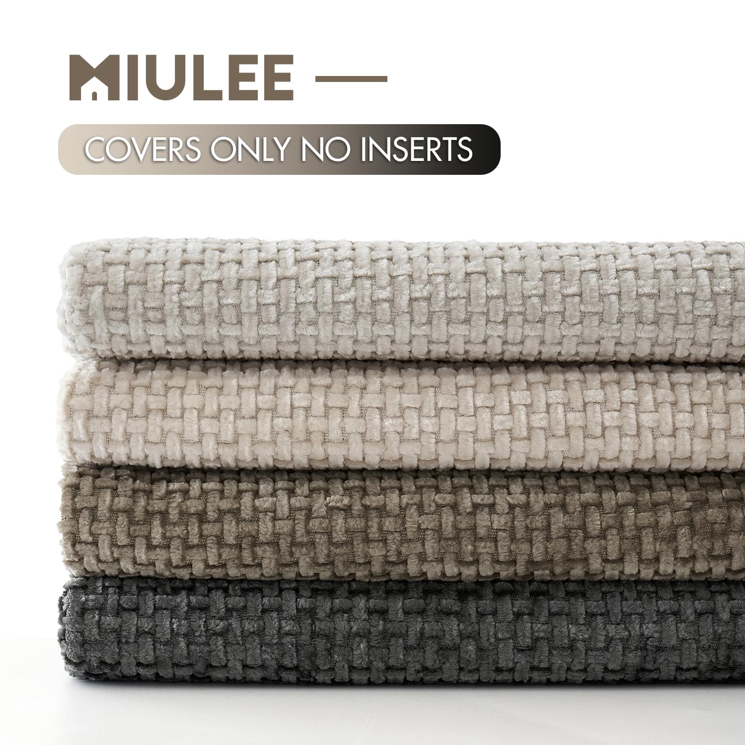 MIULEE Soft Decorative Chenille Pillow Covers Neutral 18x18 Pack of 4