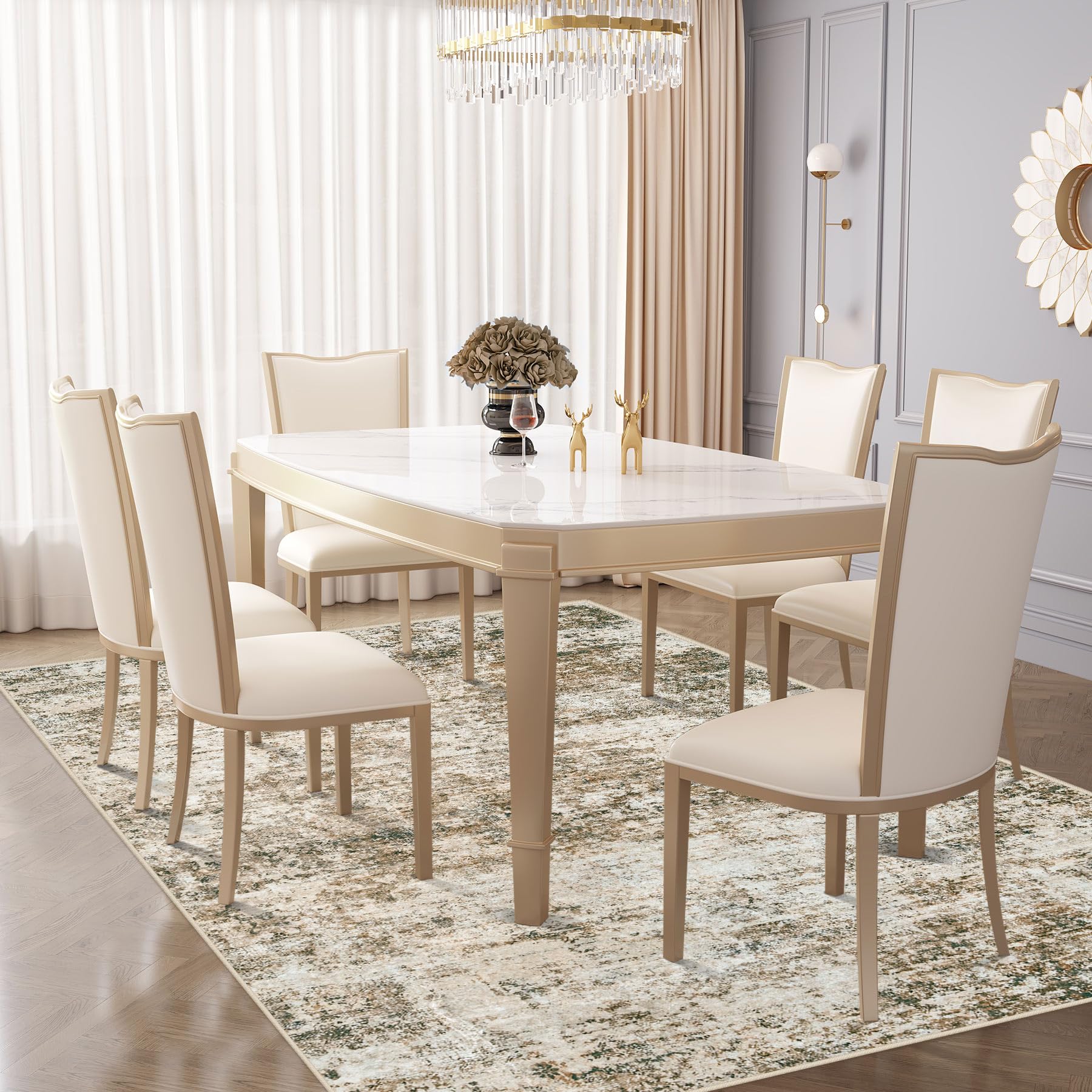 XLUEZ 5x7 Area Rugs for Living Room, Washable Modern Abstract Large Area Rug Neutral Soft Non Slip Kids Rug Stain Resistant Indoor Carpet for Bedroom Nursery Dining Room Playroom(Brown, 5'x7')