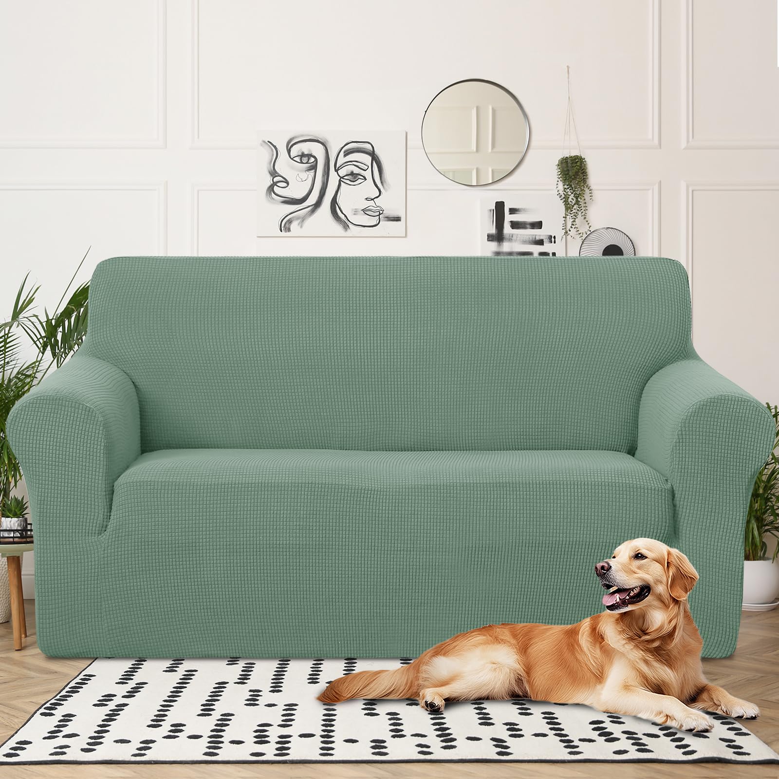 U-NICE HOME Oversized Stretch Loveseat Couch Cover, Cyan