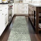 2'6"x8' Washable Hallway Runner Rug - Non Slip Kitchen Runner Rugs with Rubber Backing Vintage Low-Pile Carpet Runners for Entryway Dining Room Laundry Room Home Decor (Muted Sage Green)