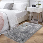 Faux Fur Rug, Grey Small Fluffy Rug for Sofa Chair Couch Cover 2x4 Feet, Gray Soft Fuzzy Shag Rug for Bedroom, Indoor Shaggy Plush Floor Carpets Luxury Home Decor for Bedside