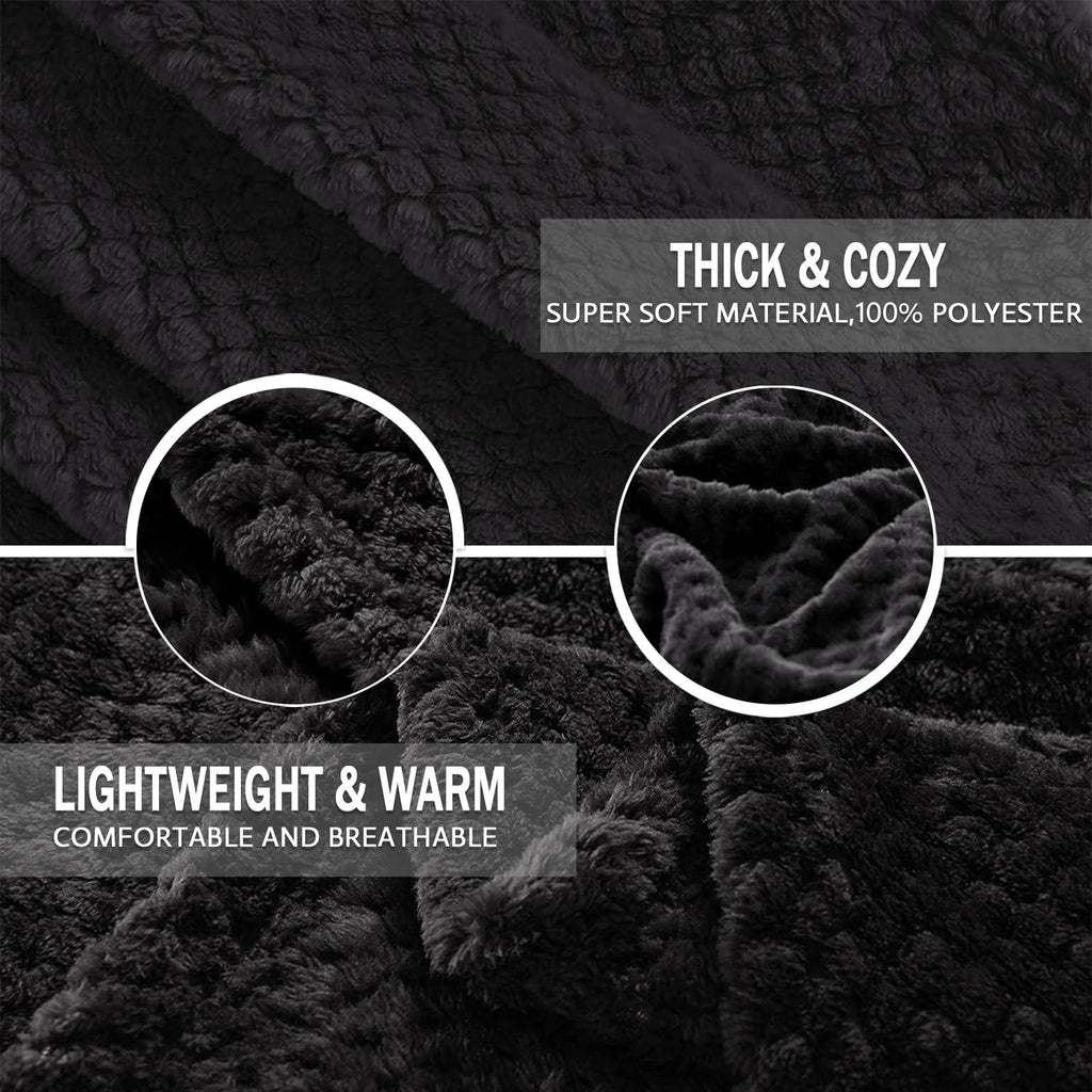 Exclusivo Mezcla Soft Waffle Fleece Bed Blanket Queen Size, Black