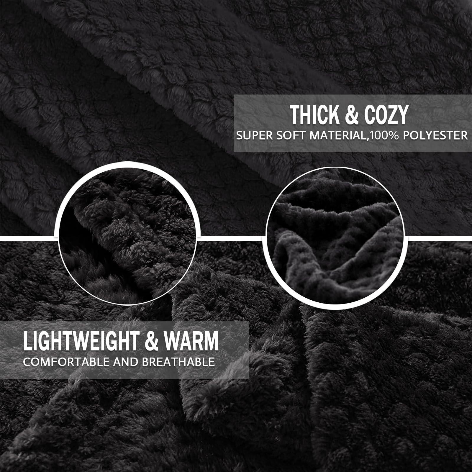 Exclusivo Mezcla Soft Waffle Fleece Bed Blanket Queen Size, Black
