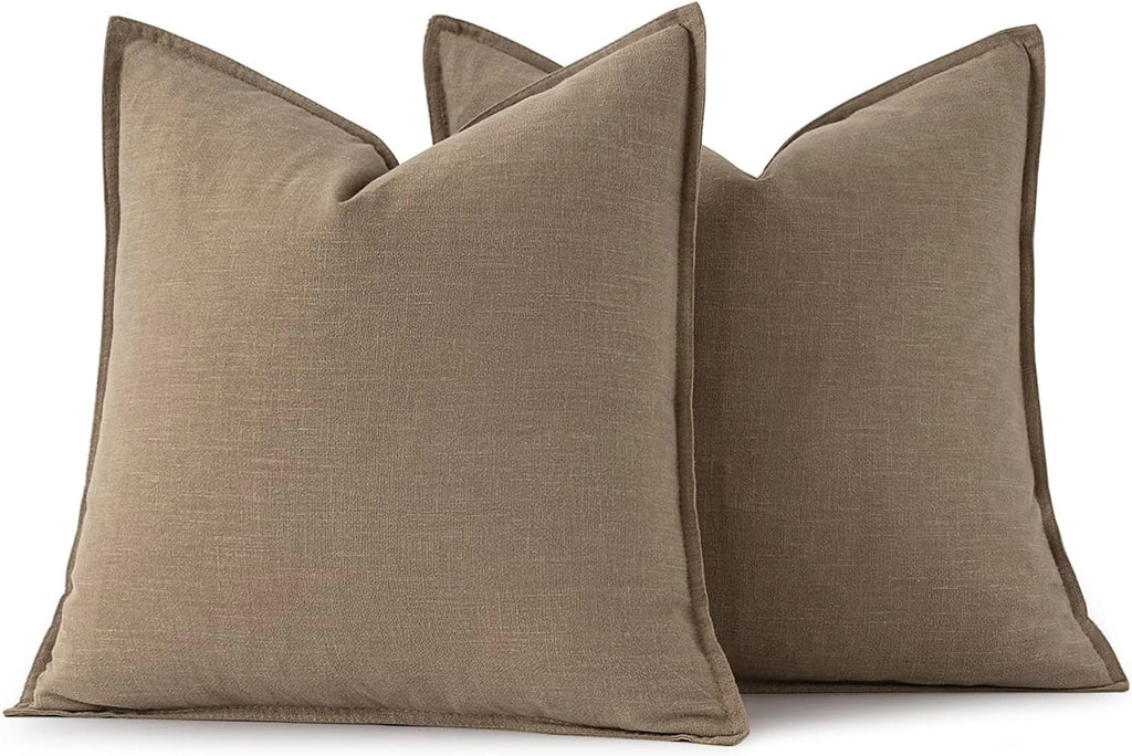 MIULEE Decorative Linen Euro Sham Pillow Covers 28x28 Inch Khaki