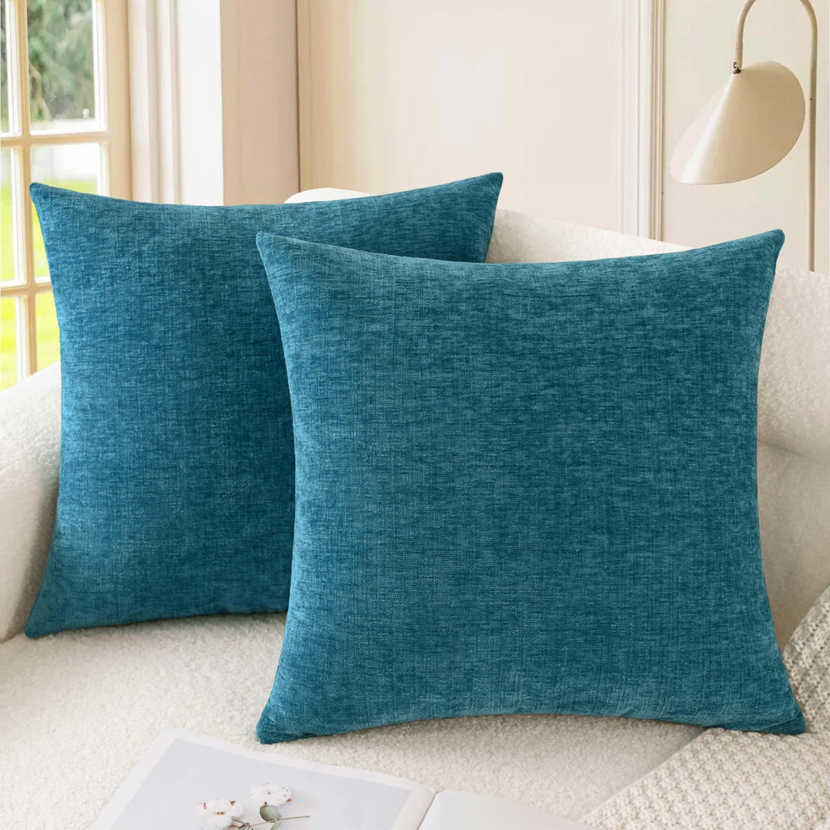 CaliTime Decorative Couch Throw Pillow Covers 24 X 24 Inches Navy Blue