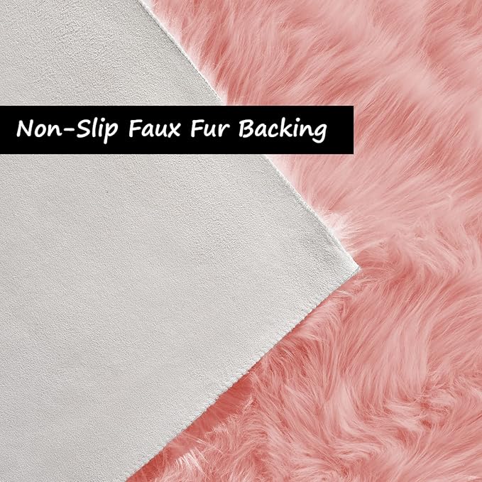 Goolela Pink Area Rug 5x8 Fluffy Fuzzy Furry Carpet for Girls Bedroom Living Room Faux Sheepskin Fur Shaggy Plush Rectangle