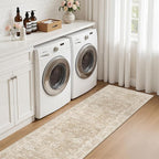 Madane Runner Rug 2x8 for Hallway, Kitchen Non-Slip Runner Rug with Rubber Backing, Vintage Soft Low Pile Throw Neutral Carpet Runner for Laundry Room Entryway Bathroom Bedroom (2 x 8, Beige/Brown)