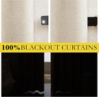 NICETOWN 100% Absolutely Blackout Linen Curtains with Thermal Insulated White Liner, Beige, 52" Wide by 63" Long, 2 Pieces, Anti-Rust Grommet Natural Burlap Fabric Window Drapes for Bedroom/Kids Room