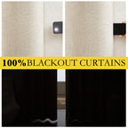 NICETOWN 100% Absolutely Blackout Linen Curtains with Thermal Insulated White Liner, Beige, 52" Wide by 48" Long, 2 Pieces, Anti-Rust Grommet Natural Burlap Fabric Window Drapes for Bedroom/Kids Room