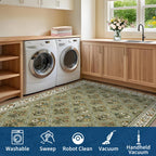 GarveeHome Large Entryway Rug 3x5 Floral Washable Area Rugs Vintage Soft Non-Slip Small Floor Carpet Doormat Stain Resistant Low-Pile Ultra-Thin Entry Mat for Bedside Kitchen Green
