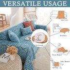 HANDONTIME Turquoise Couch Protector for Dogs Boho Tassel Blue Couch Cover Farmhouse Sofa Covers Aztec Tribal Couch Covers for 3 Cushion Couch Sofa Universal Sofa Slipcover for Home décor, 71" X134"