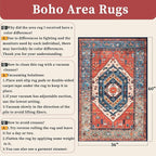 SERISSA Area Rug 3x5 Boho Rugs for Bedroom, Washable Non-Slip Kitchen Rugs, Ultra Soft Print Distressed Tribal Rust Rug Low-Pile Throw Rug Carpet for Entry Bedroom Nursery Living Room Dorm Decor