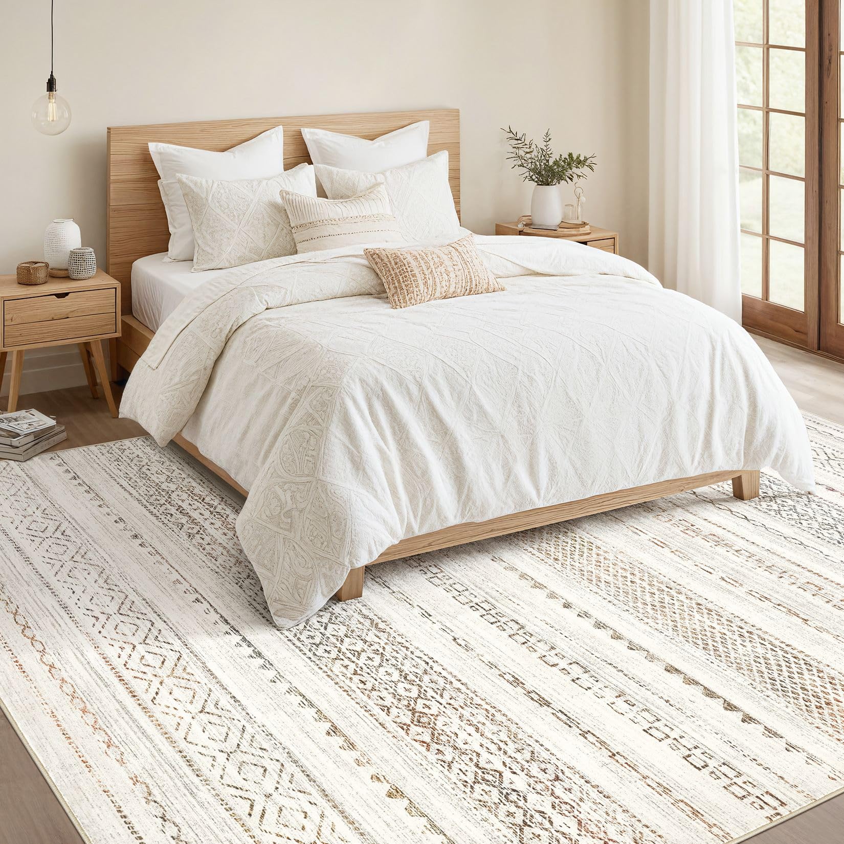 Nakagishi Area Rugs 9x12 Living Room Rug: Washable Boho Large Neutral Modern Soft Stain Resistant Indoor Floor Non-Slip Moroccan Carpet for Bedroom Nursery Kids Playroom Office Dining Room- Colorful