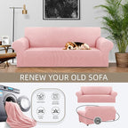 KEKUOU Stretch Sofa Cover Slipcover ，Couch Covers for 3 Cushion Couch Sofa pet Friendly (78"-94") Furniture Protector Sofa with Elastic Bottom for Kids,Dog, Jacquard Small Checked(Large,Dusty Pink)