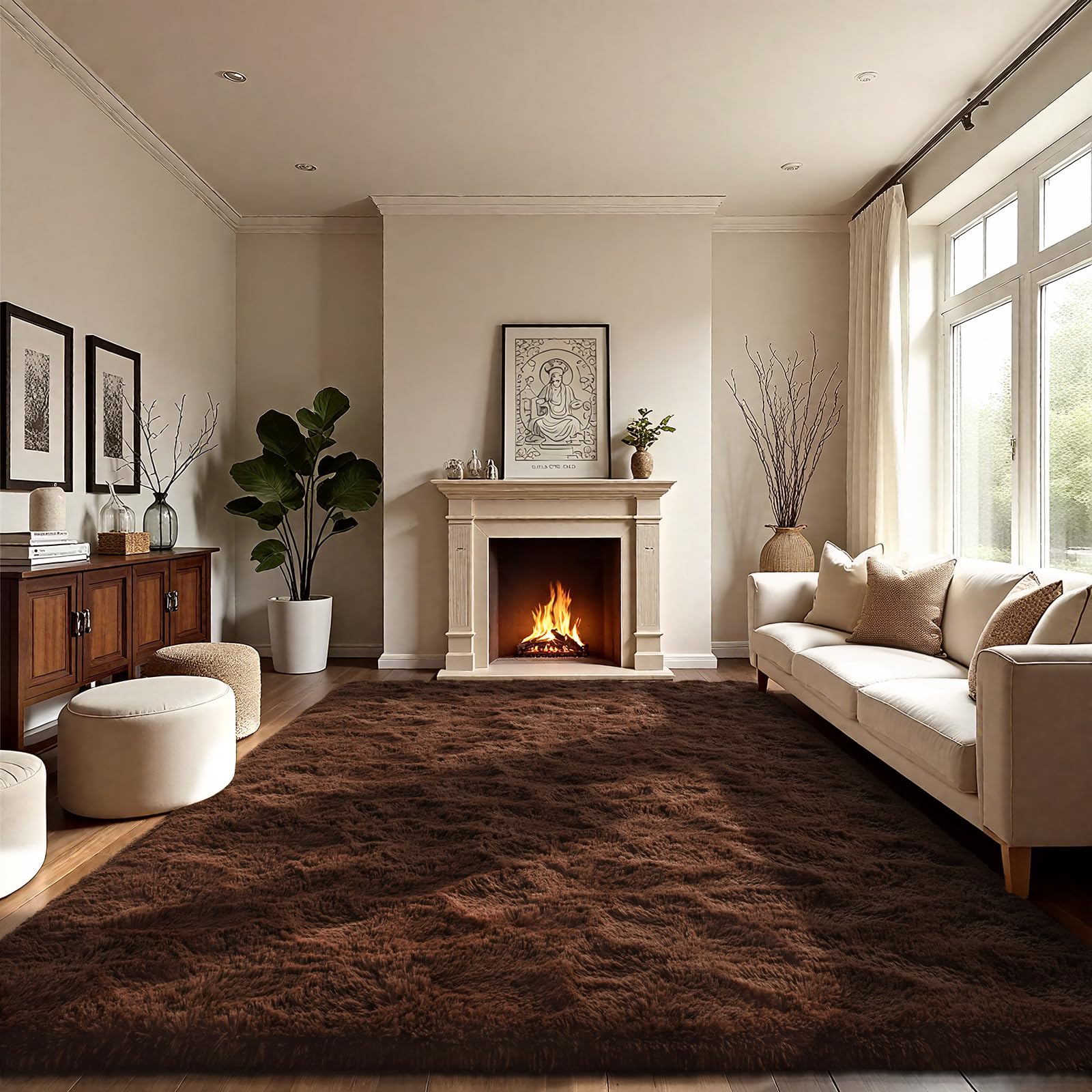LOCHAS Area Rugs 9x12 Fluffy Living Room Carpets for Kids Bedroom, Brown