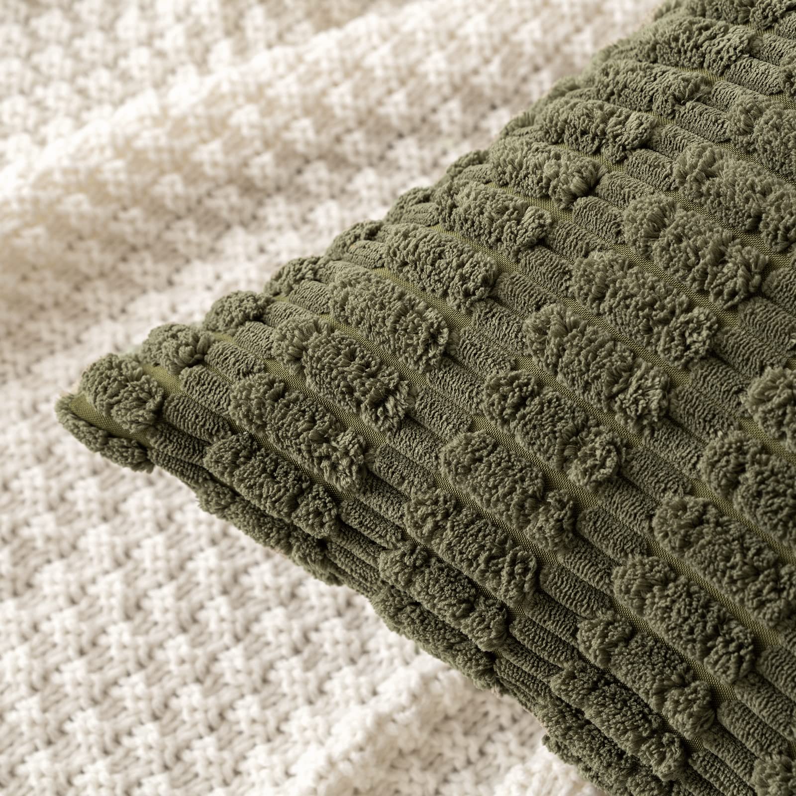 MIULEE Corduroy Decorative Throw Pillow Covers 18x18 Olive Green Pack of 2