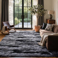 4x6 Ft Shag Rugs for Bedroom Living Room, Tie-Dyed Ultra Soft Fluffy Furry Area Rugs for Indoor Floor, Aesthetic Carpet for Kids Home Decor (Black)