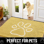 Smiry Dog Door Mat for Muddy Paws, Absorbent Dirt Trapper Non Slip Quick Dry Washable Chenille Mat for Mud Dogs, Entry Rug for Indoor and Outdoor (48x30 Inches, Yellow and White)