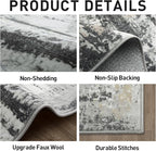 10x14 Area Rugs Washable Rug: Modern Abstract Living Room Rug Soft Anti-Skid Thin Carpet Indoor Floor Non-Shedding Carpets for Bedroom Dining Room Farmhouse Nursery Home Office Black Grey Gold