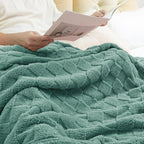Exclusivo Mezcla Fleece Throw Blanket for Couch,Super Soft and Warm Lightweight Checkered Pattern Blankets for All Seasons,50x60 Inches, Celadon