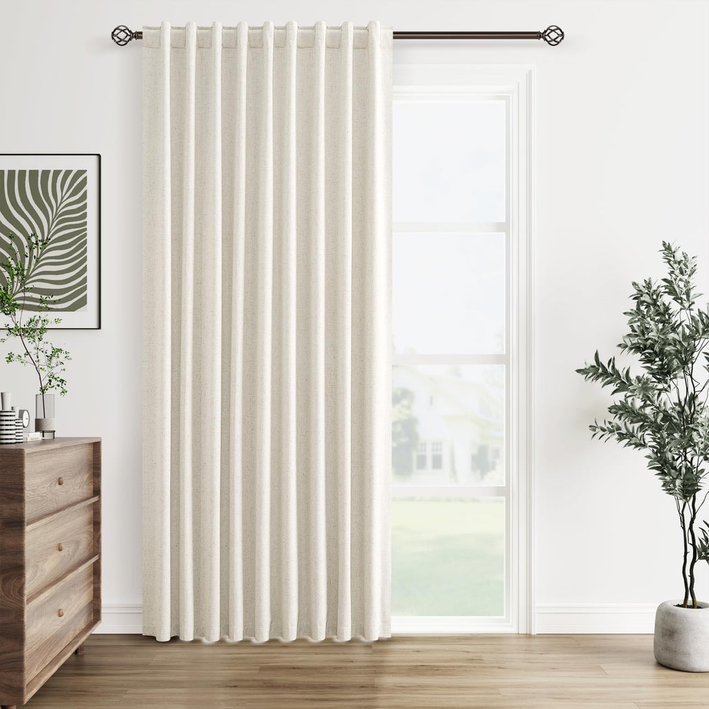 Guken Extra Wide 100% Blackout Linen Curtains for Bedroom 84 Inch Long Natural Cream Black Out Curtain Back Tab Room Darkening Window Drapes for Living Room 1 Panel Beige Ivory 60x84