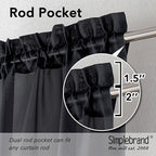Simplebrand Black Sheer Kitchen Cafe Curtains - 36X36 Inch, 2 Paneled Tier Curtain Rod Pocket Sheers for Bathrooms, Small Windows
