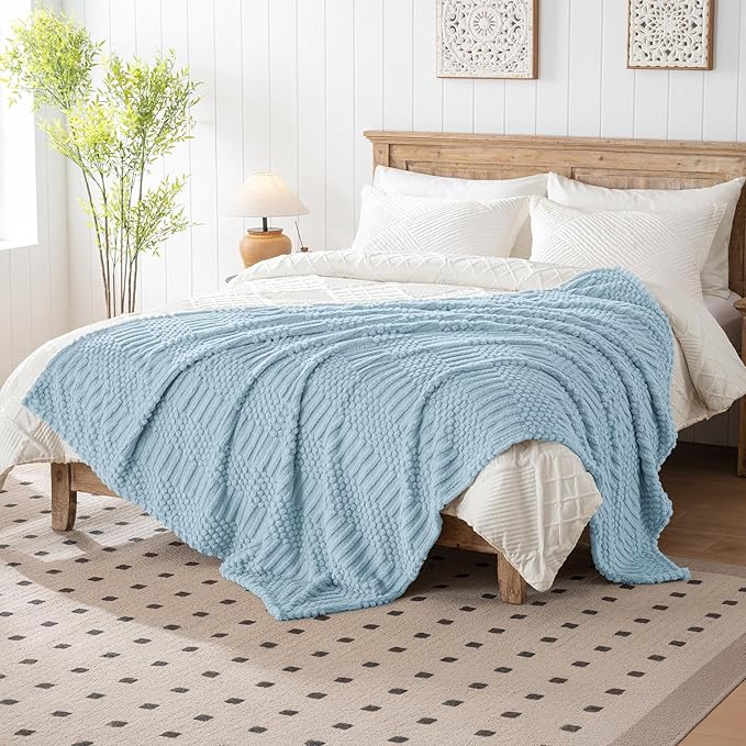 Blue Throw Blanket - Soft & Fluffy Fleece, Cute & Aesthetic, Perfect for Sofa, Couch, Chair, Bed, Living Room & Bedroom, All-Season Use, Plush & Cozy Decorative Blanket 50x60