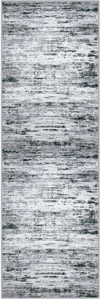 Lansny Modern Abstract Runner Rug 2.6x8, Black Grey White Washable Kitchen Runner Non-Slip Soft Hallway Rug Runner Thin Print Faux Wool Carpet for Entryway Bedroom Laundry Room Indoor Home Decor