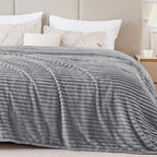 BEDELITE Fleece Blanket Queen Size – 3D Ribbed Jacquard Soft and Warm Decorative Fuzzy Blankets – Cozy, Fluffy, Plush Lightweight Throw Blankets for Couch, Bed, Sofa(Grey, 90x90 inches)