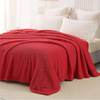 Whale Flotilla Queen Size Fuzzy Fleece Blanket for Bed, 90x90 Inch Fluffy Warm Soft Jacquard Blankets for All Season, Lightweight and Cozy, Red