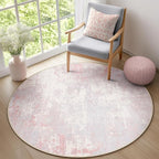 RELEANY Washable Round 8ft Area Rug for Living Room Gray Pink