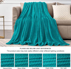BEDELITE Ribbed Jacquard Ocean Blue Fleece Twin Blanket for Bed, 60x80 Inch